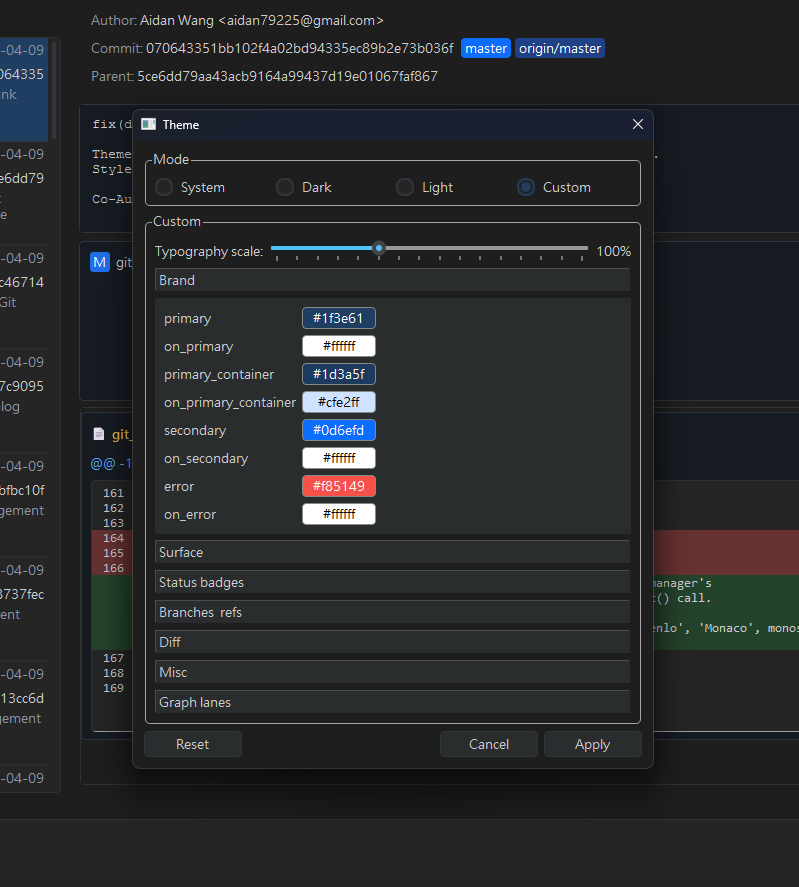 Theme dialog